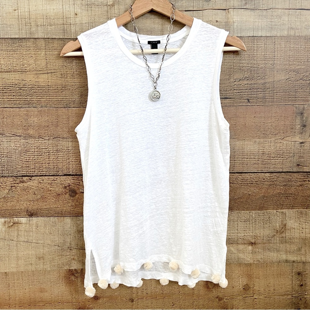 Tank Lightweight LINEN Summer J CREW Soft Pom Pom Hemline